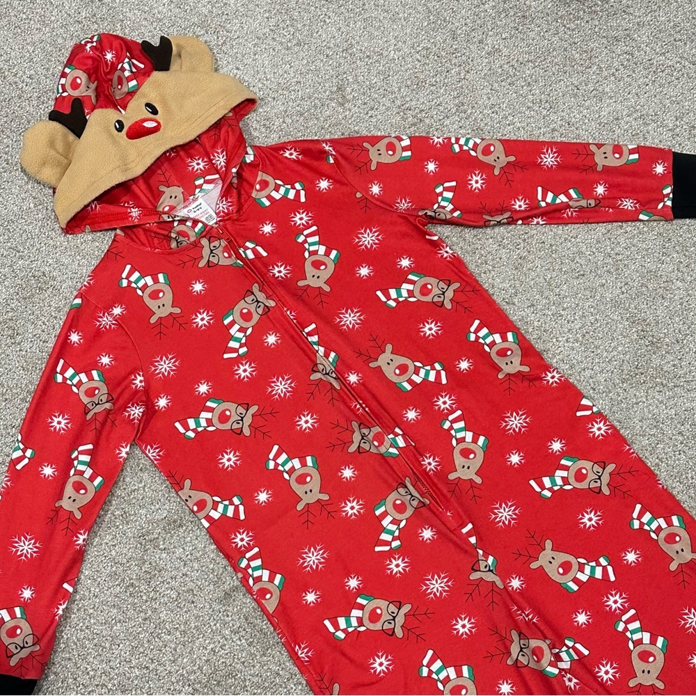 Unisex Kids One Piece Christmas Reindeer Pajamas